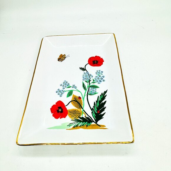 Rifle Paper Co. Other - Rifle Paper Co Poppy Botanical Ceramic Catchall Tray/Dish Gold Rim 6.5 x 4.5 in